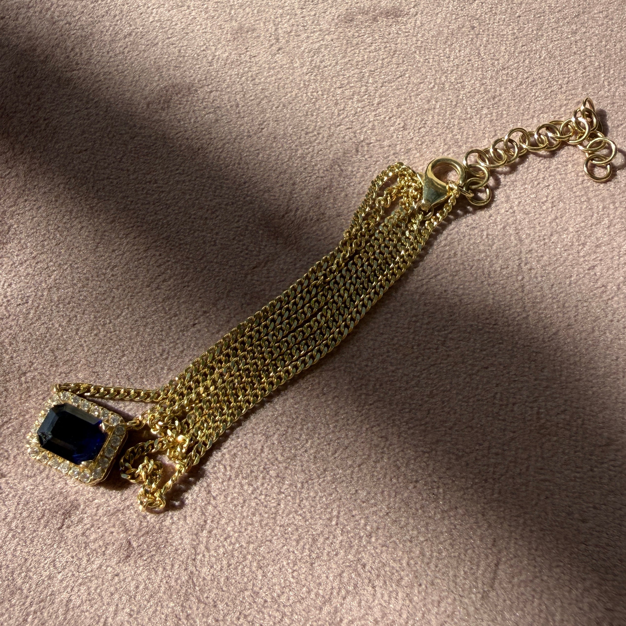 14k Yellow Gold Blue Sapphire & Diamond Pendant Necklace