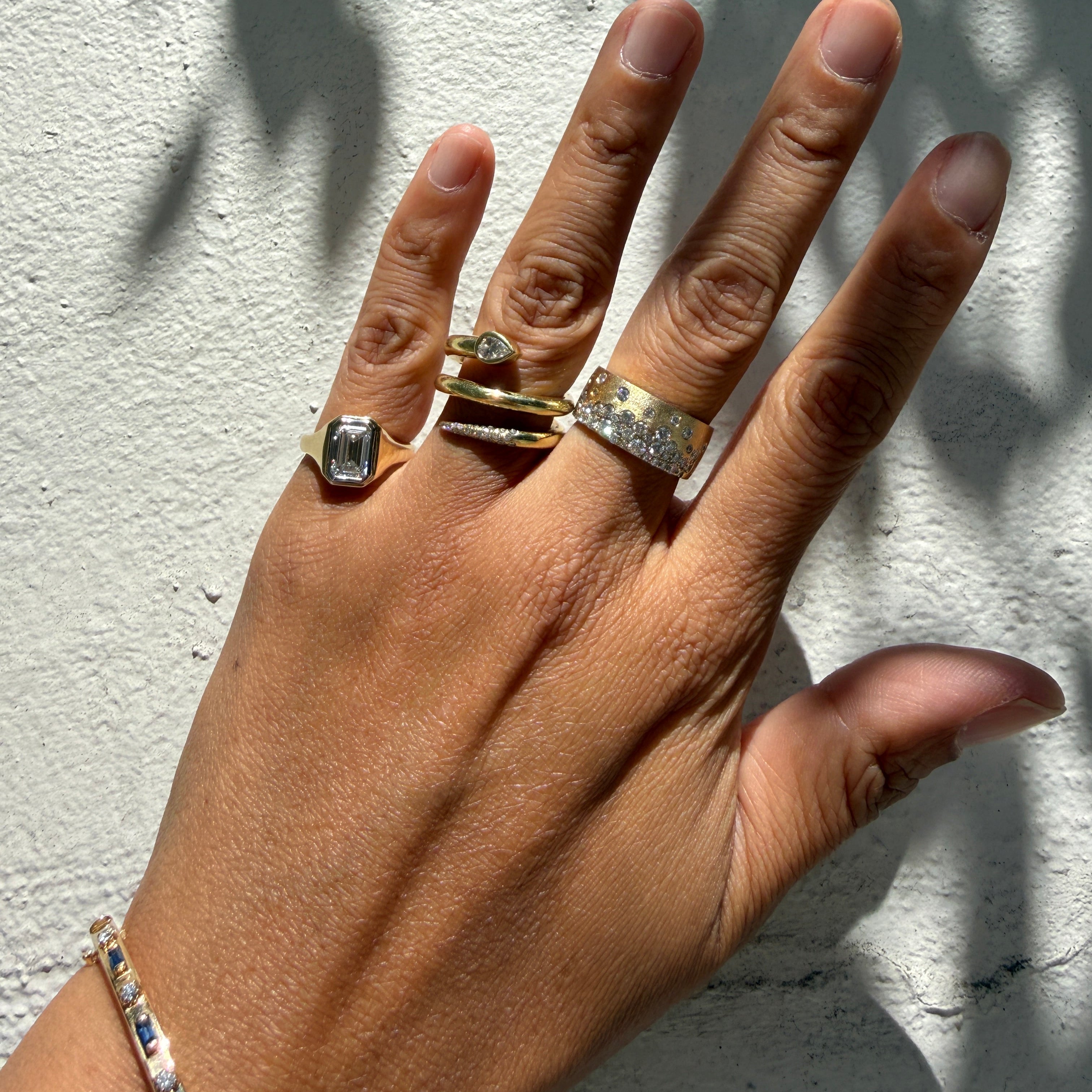 14k Satin Yellow Gold Celestial Stardust Diamond Cigar Band Ring