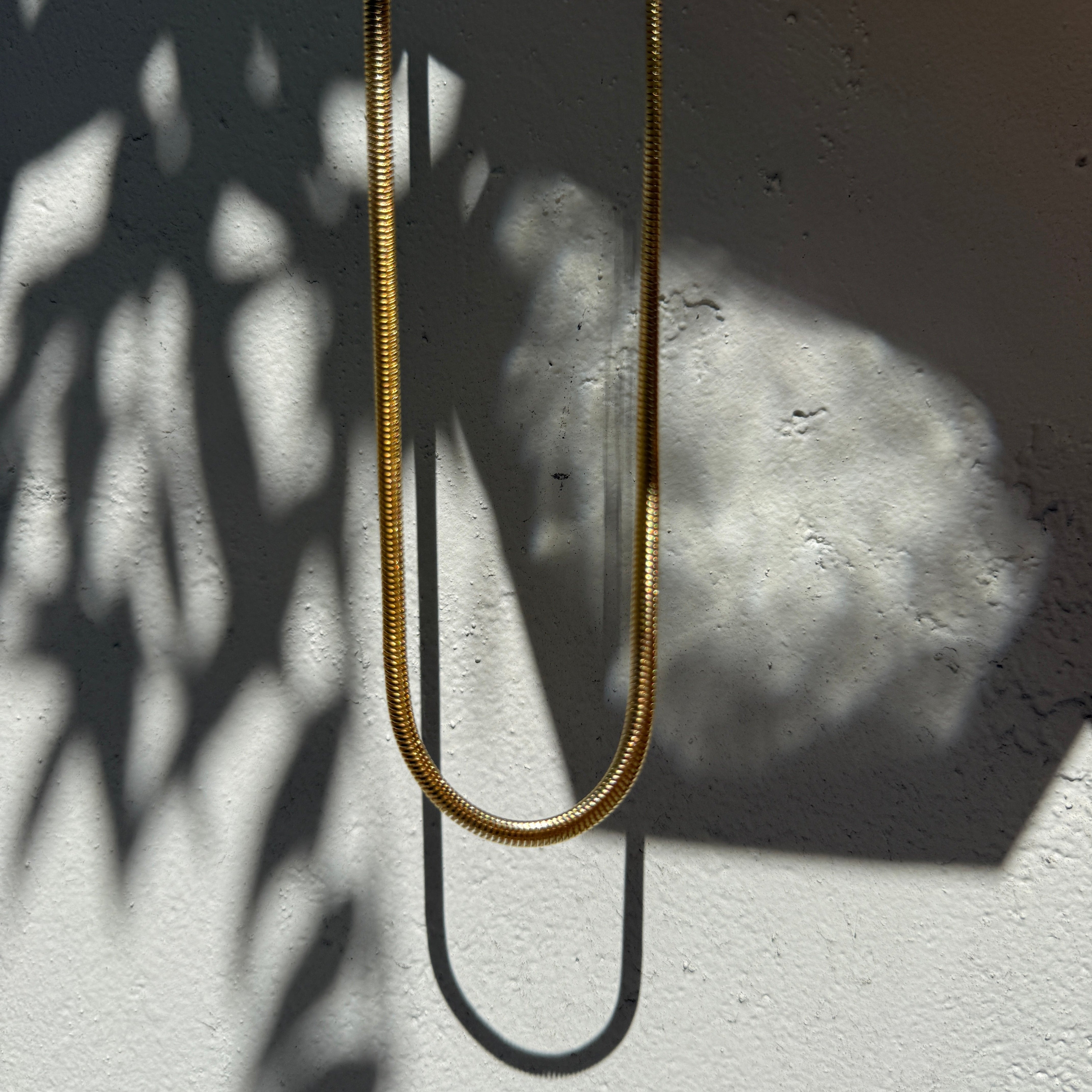 Vintage 14k Italian Yellow Gold Long Snake Chain Necklace, 30"