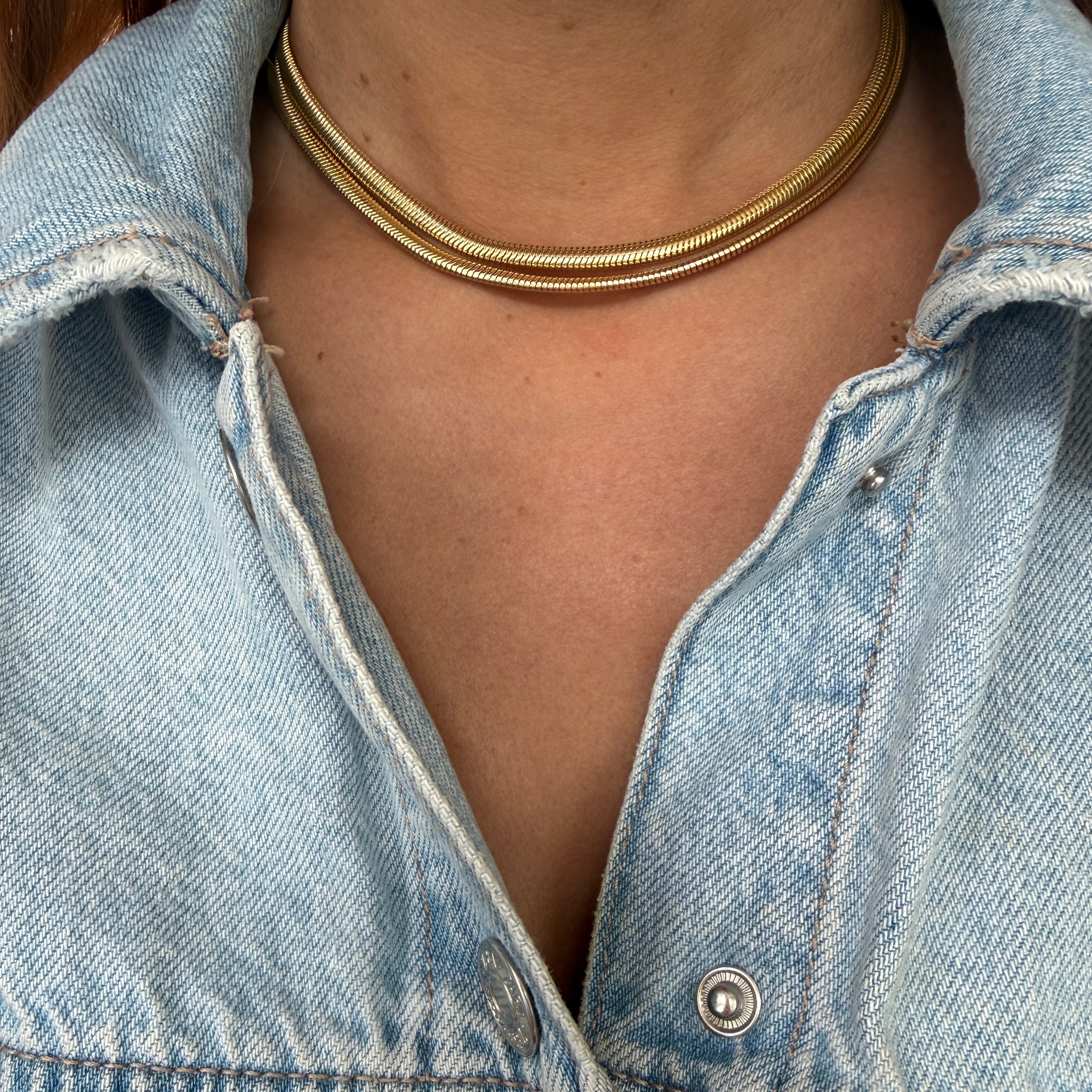 Vintage 14k Italian Yellow Gold Long Snake Chain Necklace, 30"