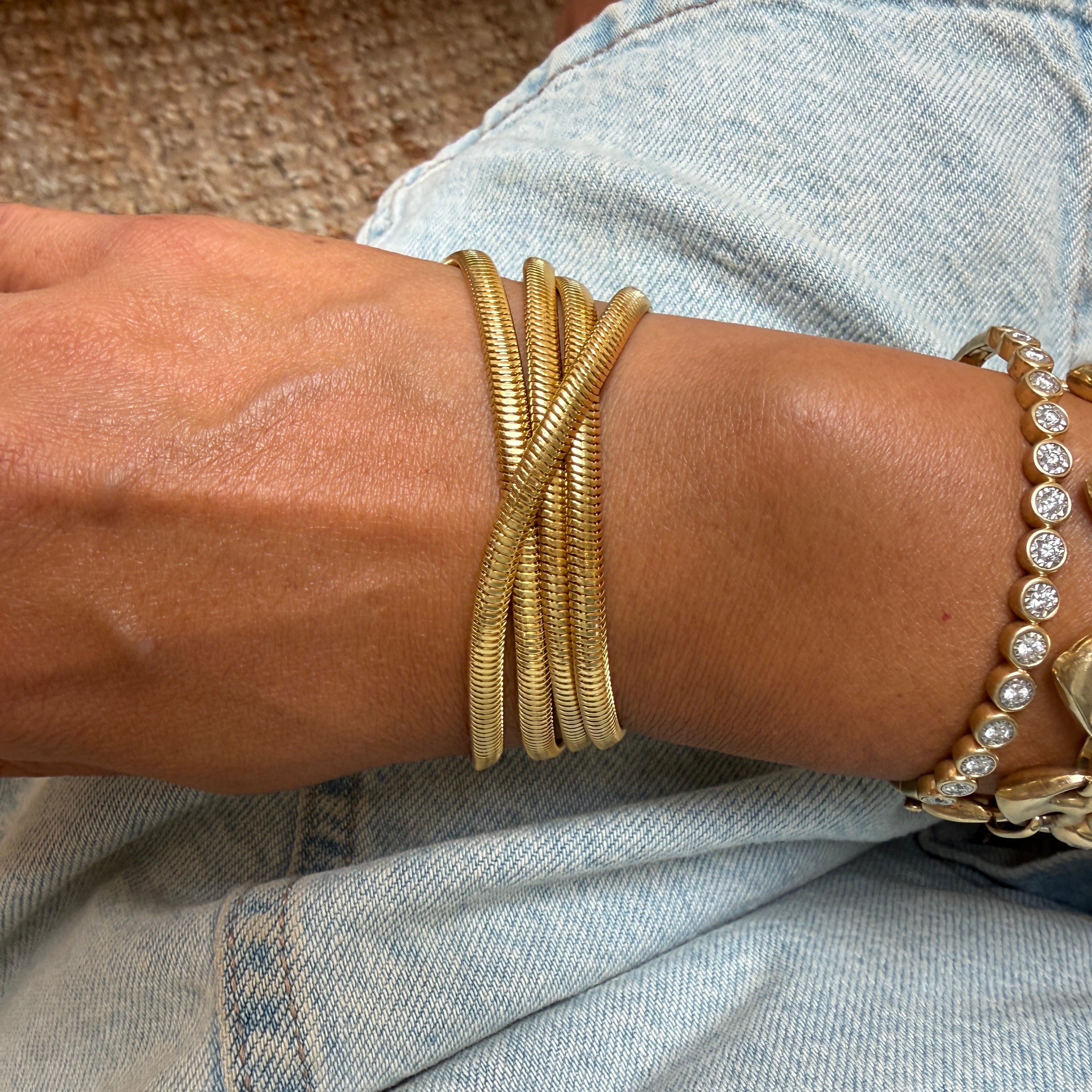 Vintage 14k Italian Yellow Gold Long Snake Chain Necklace, 30"