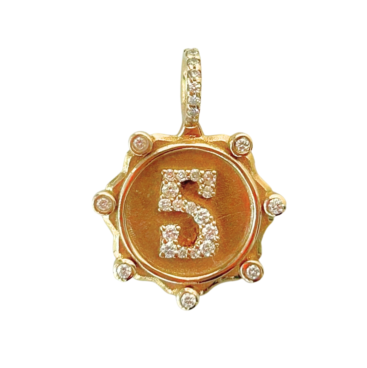 Marlo Laz Diamond Pavé Alphabet "S" Coin Charm in 14k Gold