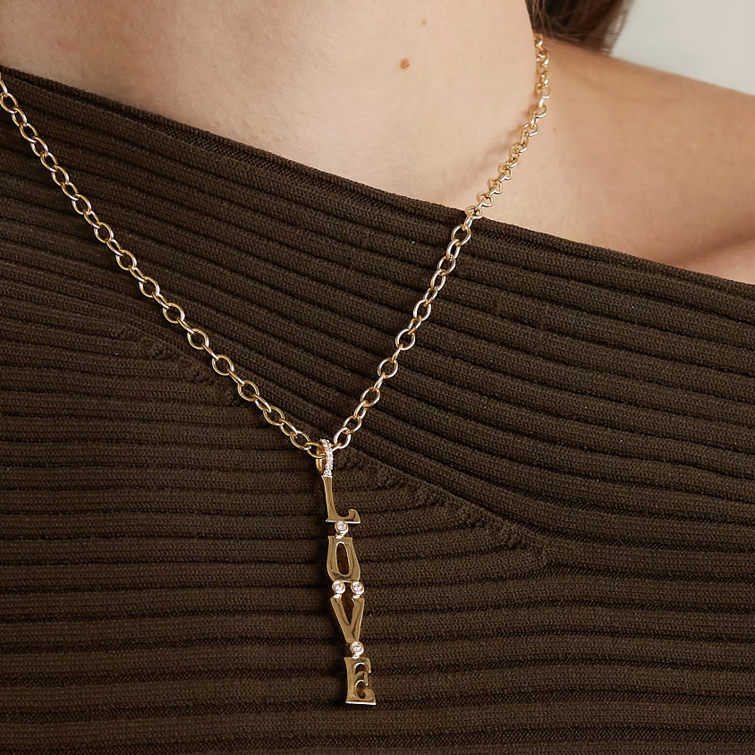 Marlo Laz Diamond "Love" Chain Necklace in 14k Yellow Gold