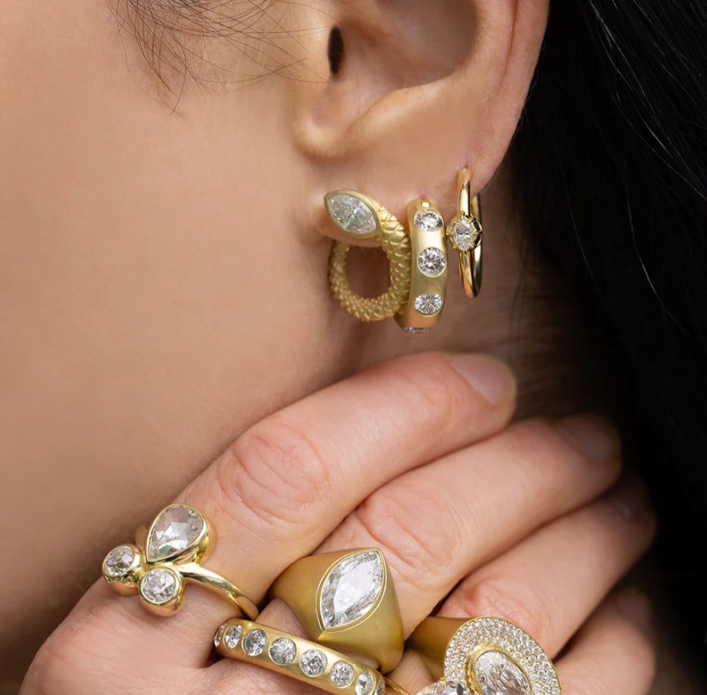 Jenna Blake Diamond Gypsy Hoops in 18k Yellow Gold