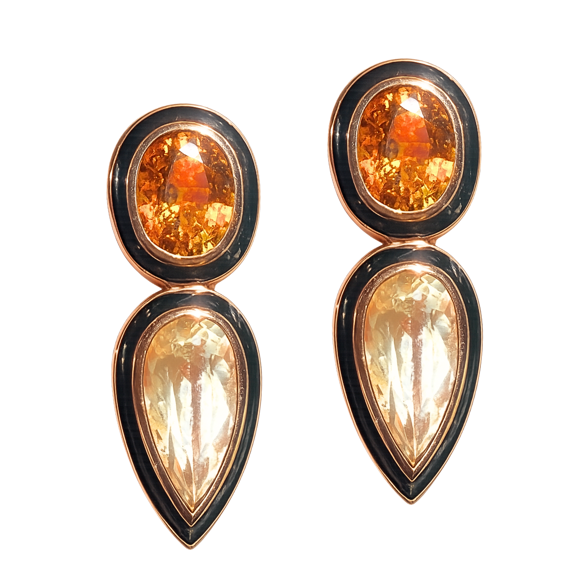 Dezso Citrine & White Sapphire Deco Earrings in 18k Rose Gold