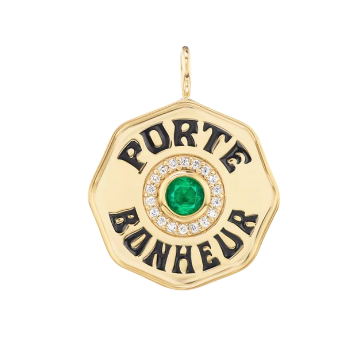 Marlo Laz Large Emerald & Diamond Porta Fortuna Charm in 14k Yellow Gold