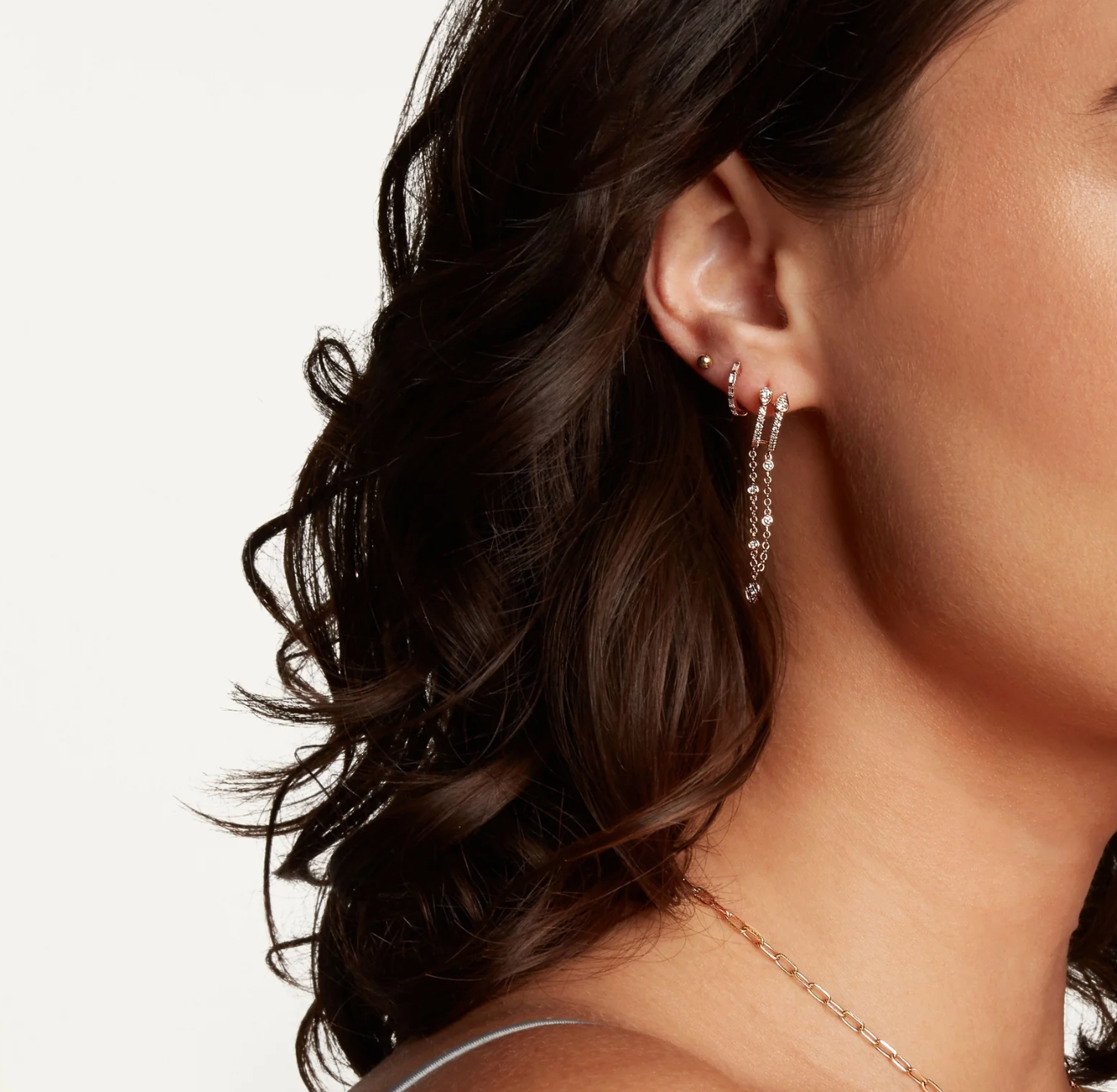 SHAY Diamond Double Fringe Pear Huggies in 18k Gold