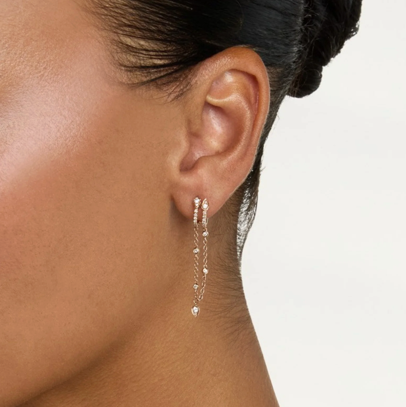 SHAY Diamond Double Fringe Pear Huggies in 18k Gold