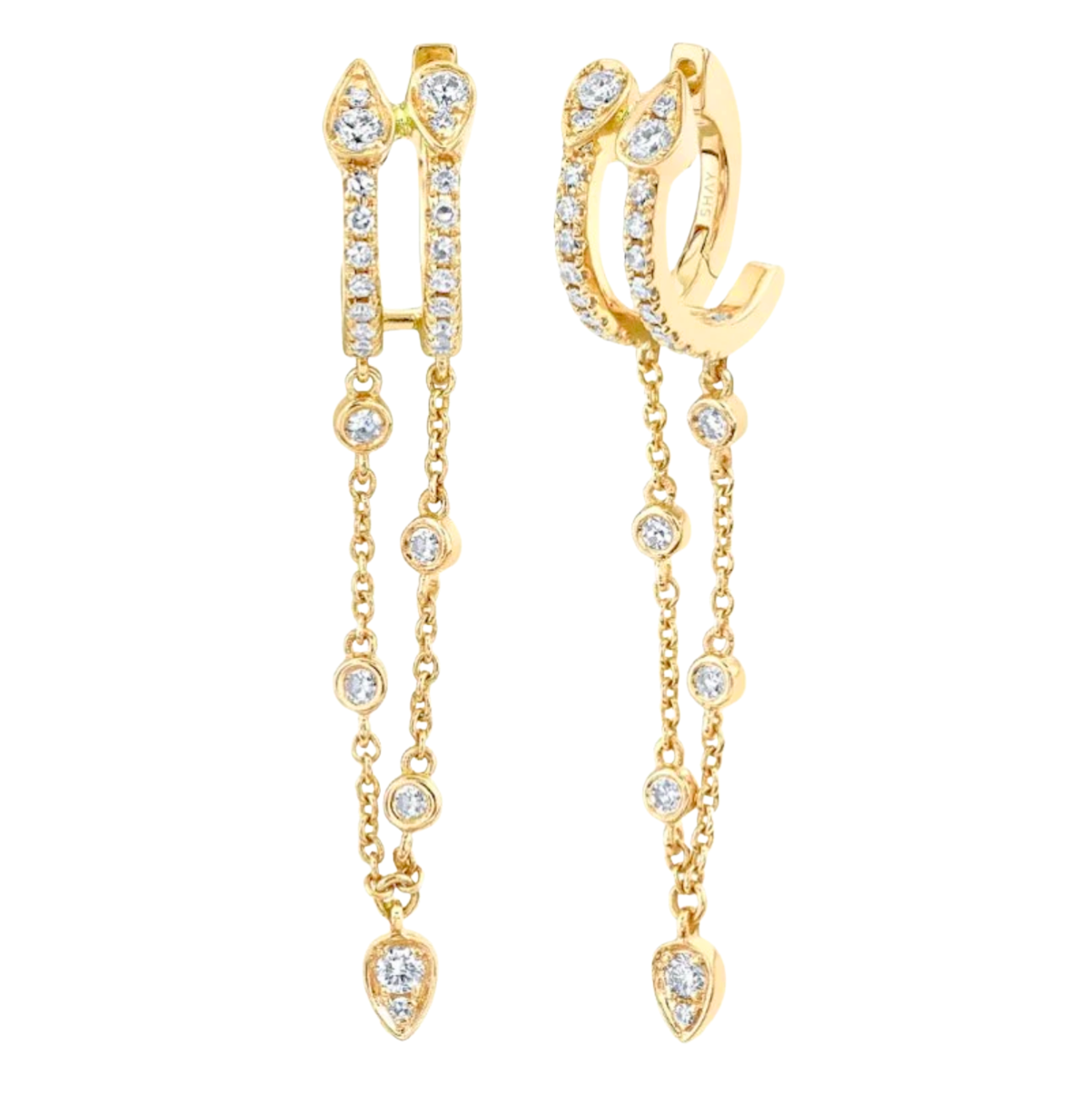 SHAY Diamond Double Fringe Pear Huggies in 18k Gold