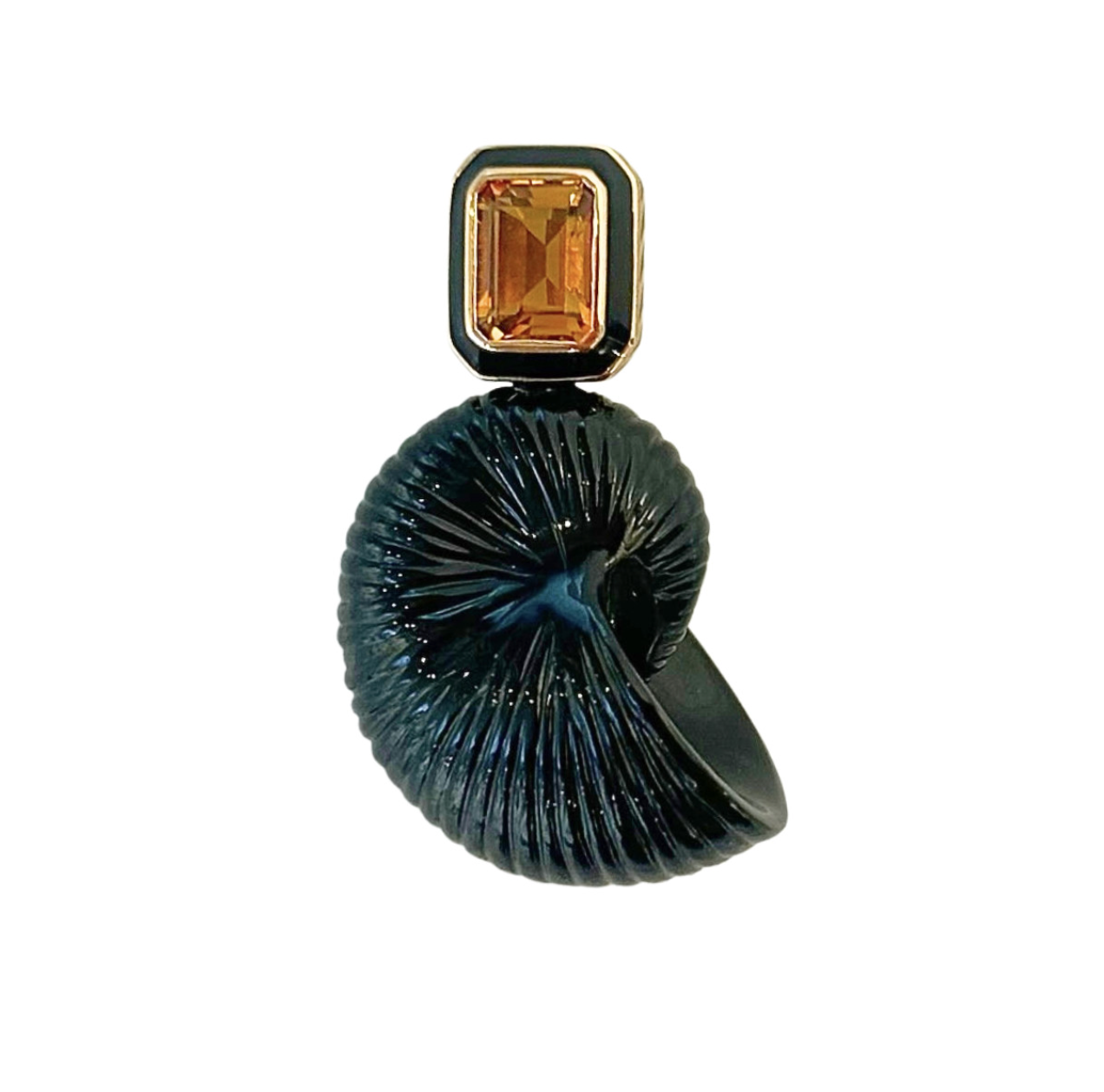 Dezso Classic Carved Onyx & Citrine Nautilus Pendant in 18k Rose Gold