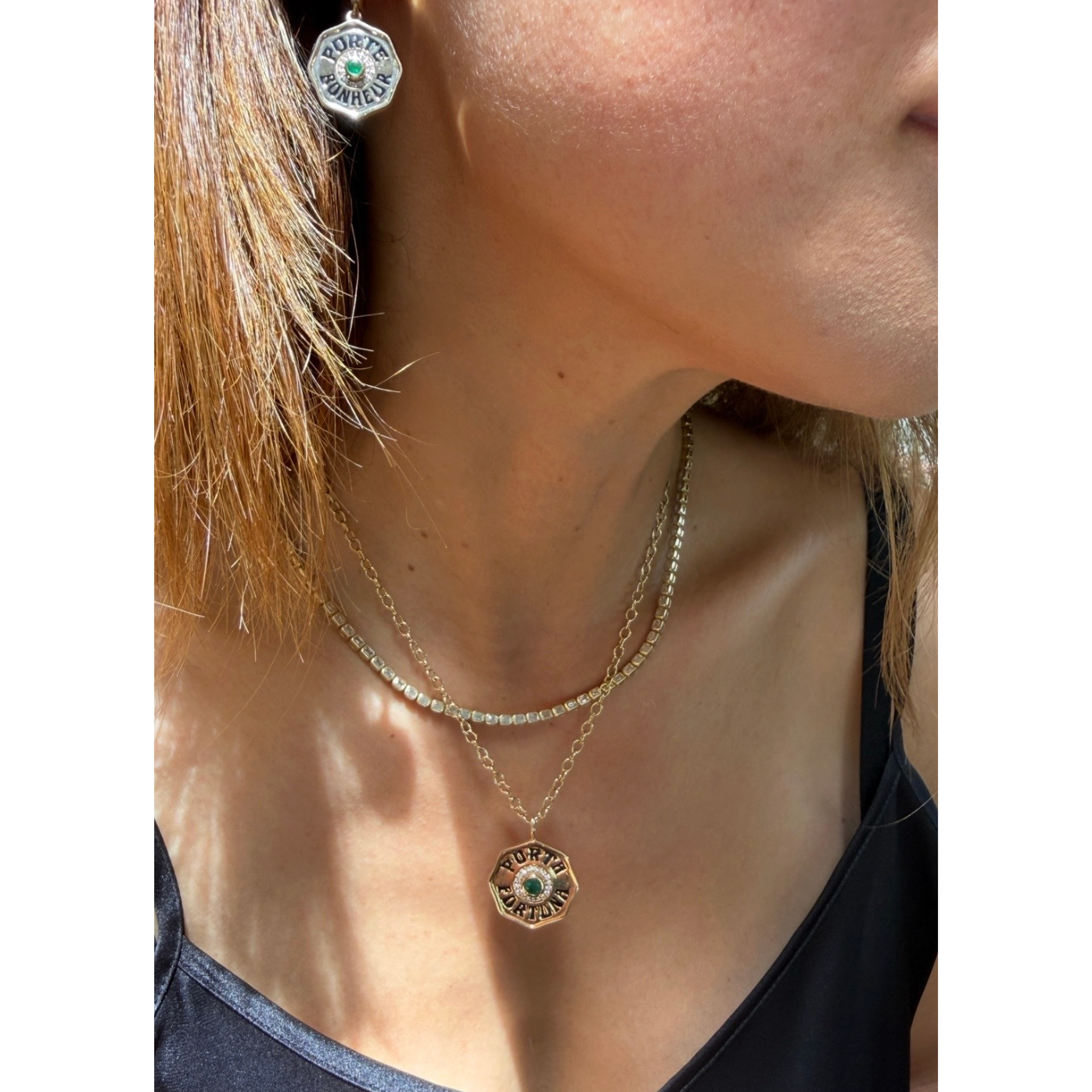Marlo Laz Large Emerald & Diamond Porta Fortuna Charm in 14k Yellow Gold