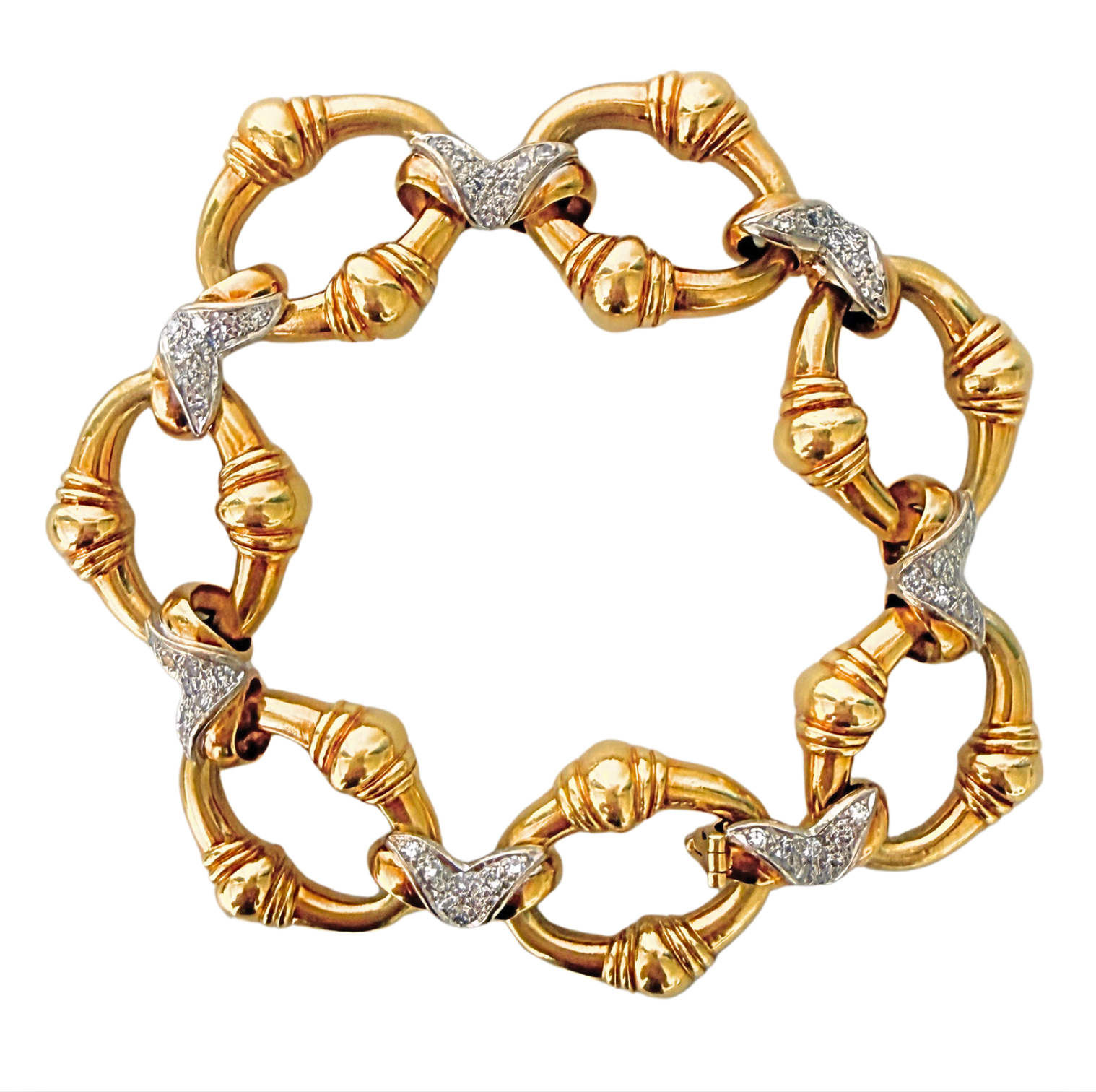 Vintage 18k Two-Tone Gold Large Oval Link Multi Pavé Chain Bracelet