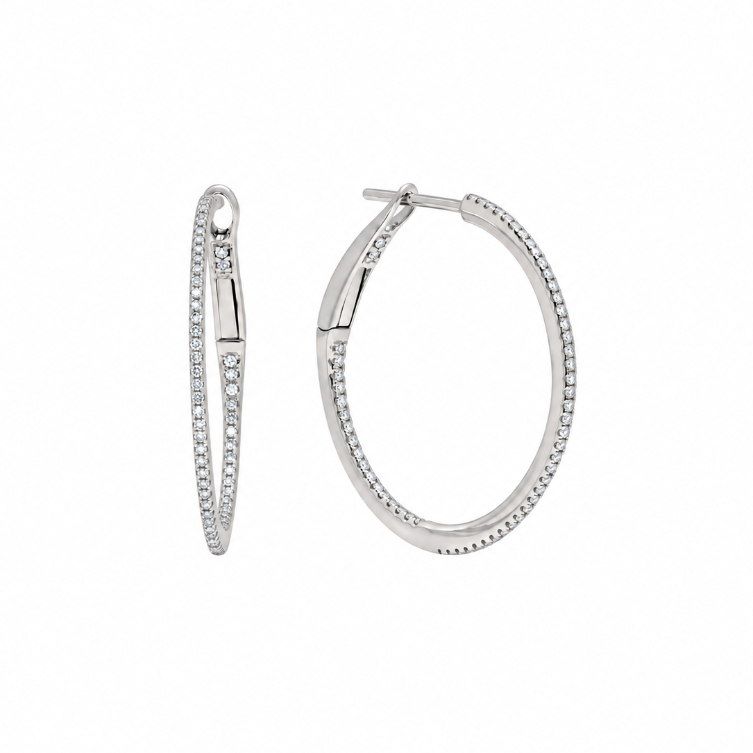 Shylee Rose 18k White Gold 1" Diamond Hoops