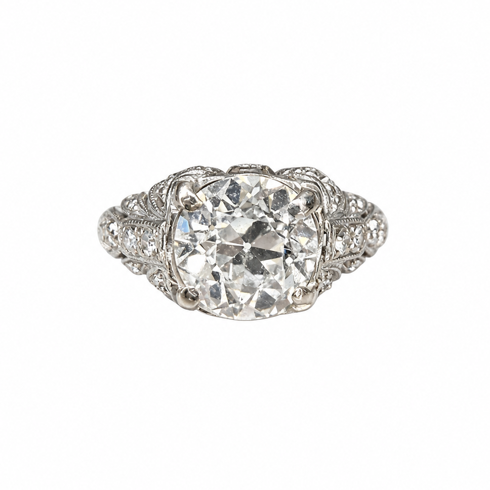 Antique Old Mine Cut Diamond Ring ~1.25–1.40ct 14k White Gold with Old-Cut Diamond Shoulders