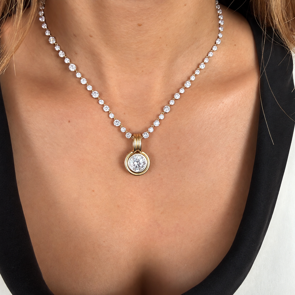 14k Two-Tone Gold Round Diamond Bezel Charm