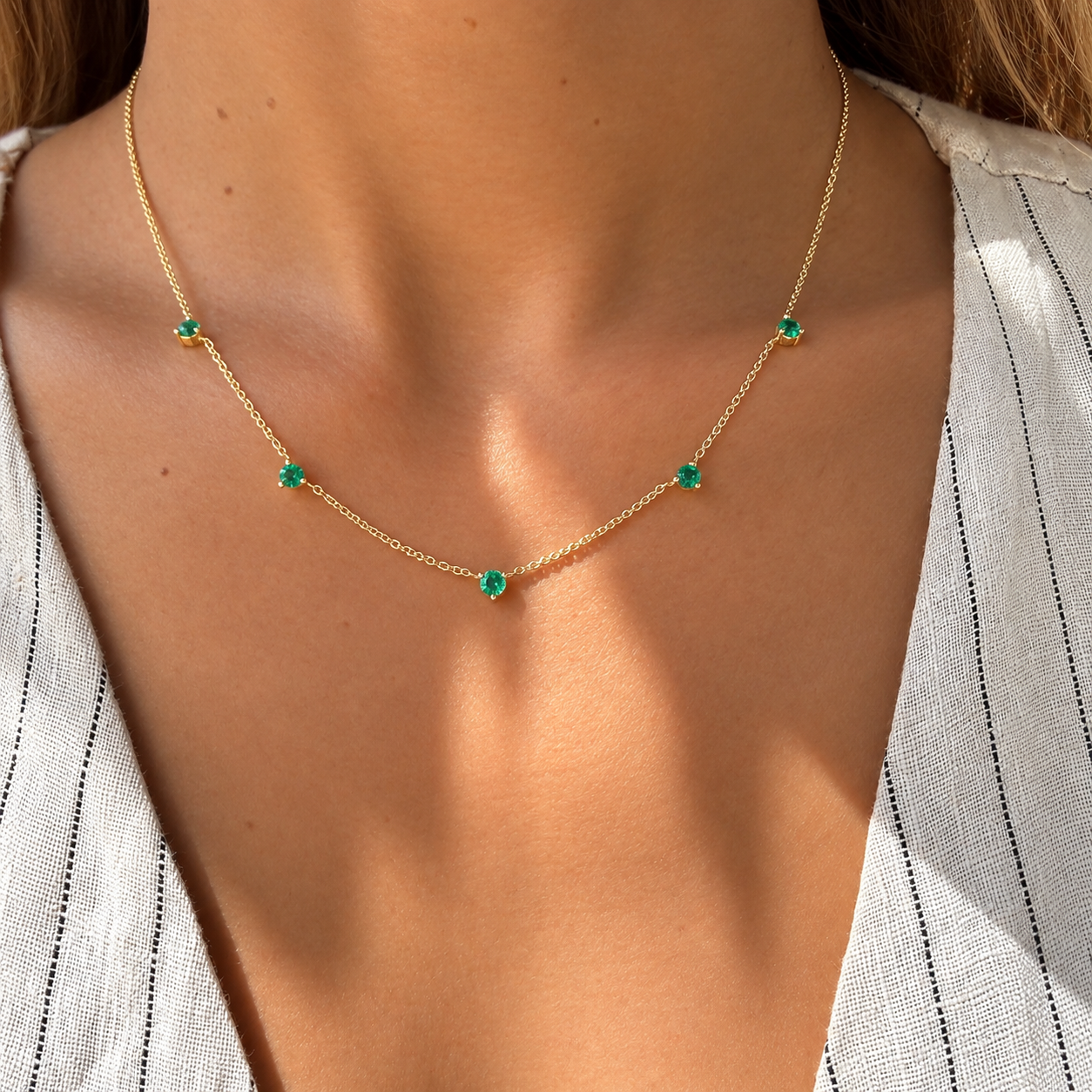 Shylee Rose 14k Yellow Gold 5 Floating Emerald Necklace