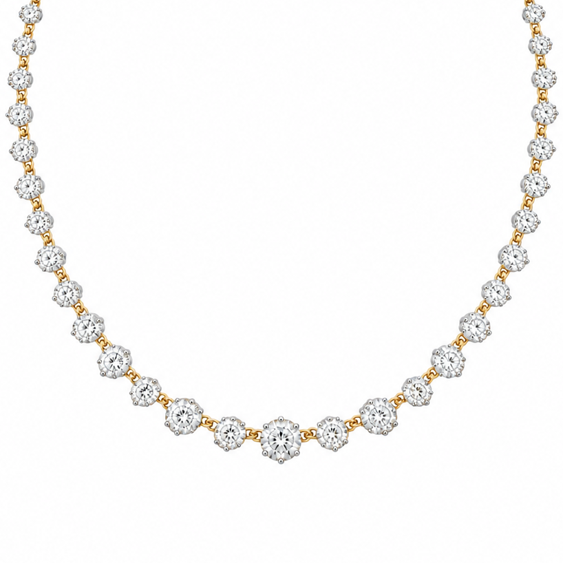 14k Graduated Round Diamond Georgian-Style Necklace