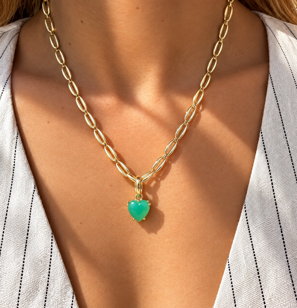 Shylee Rose 14k Yellow Gold Chrysoprase Mini Heart Charm