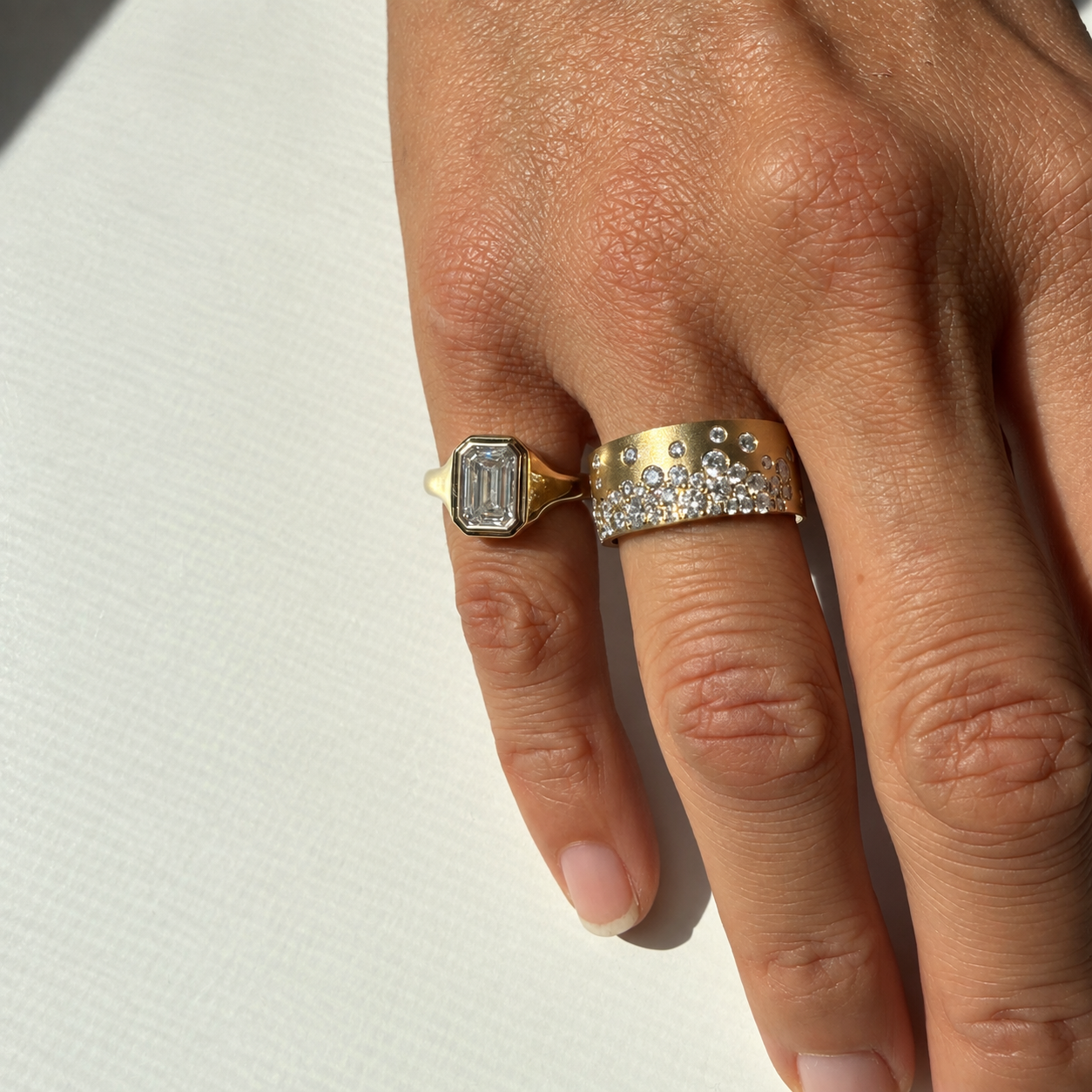 14k Yellow Gold Emerald Cut Diamond Pinkie Ring