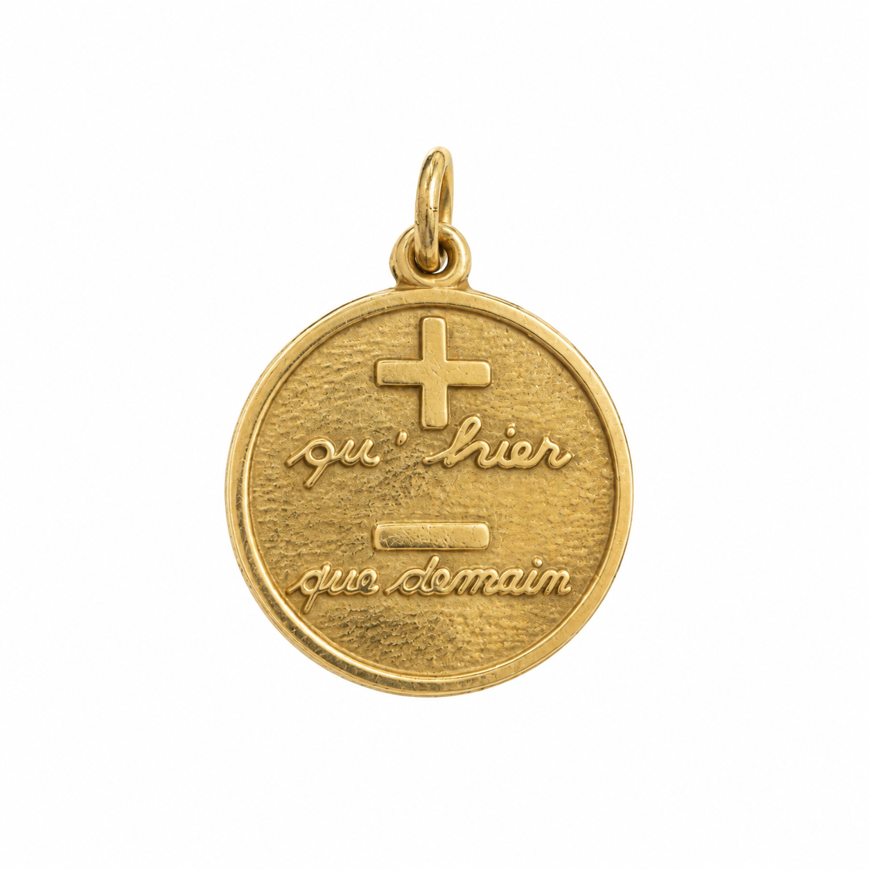 Vintage 14k Yellow Gold "Plus Qu'Hier, Que Demain" Medallion Charm