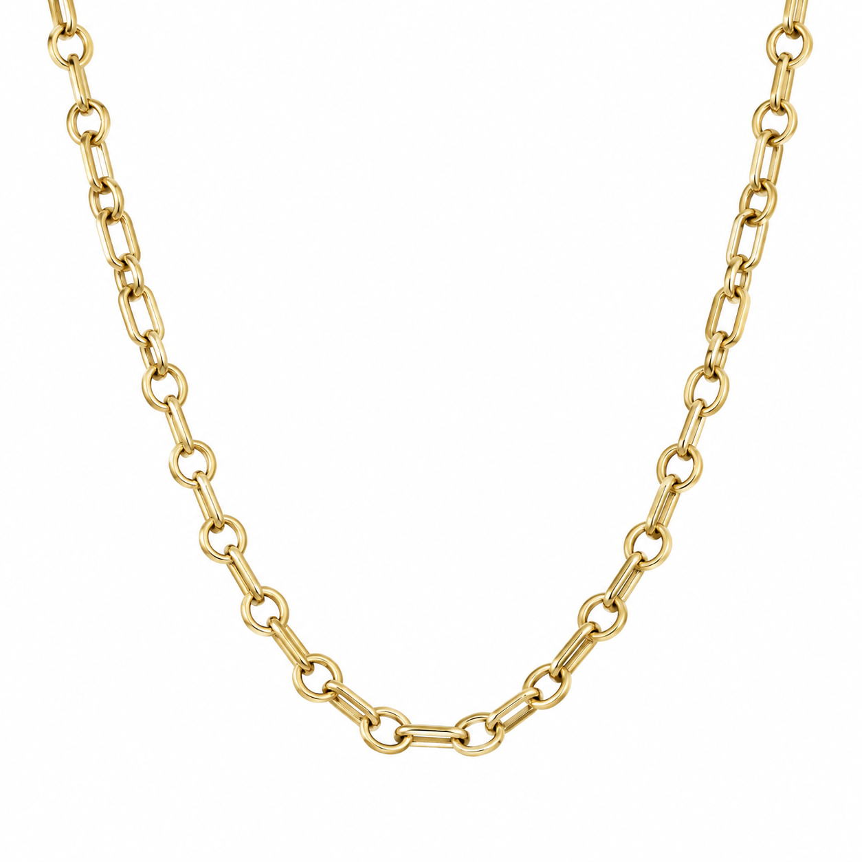 14k Yellow Gold Round & Oval Link Chain Necklace