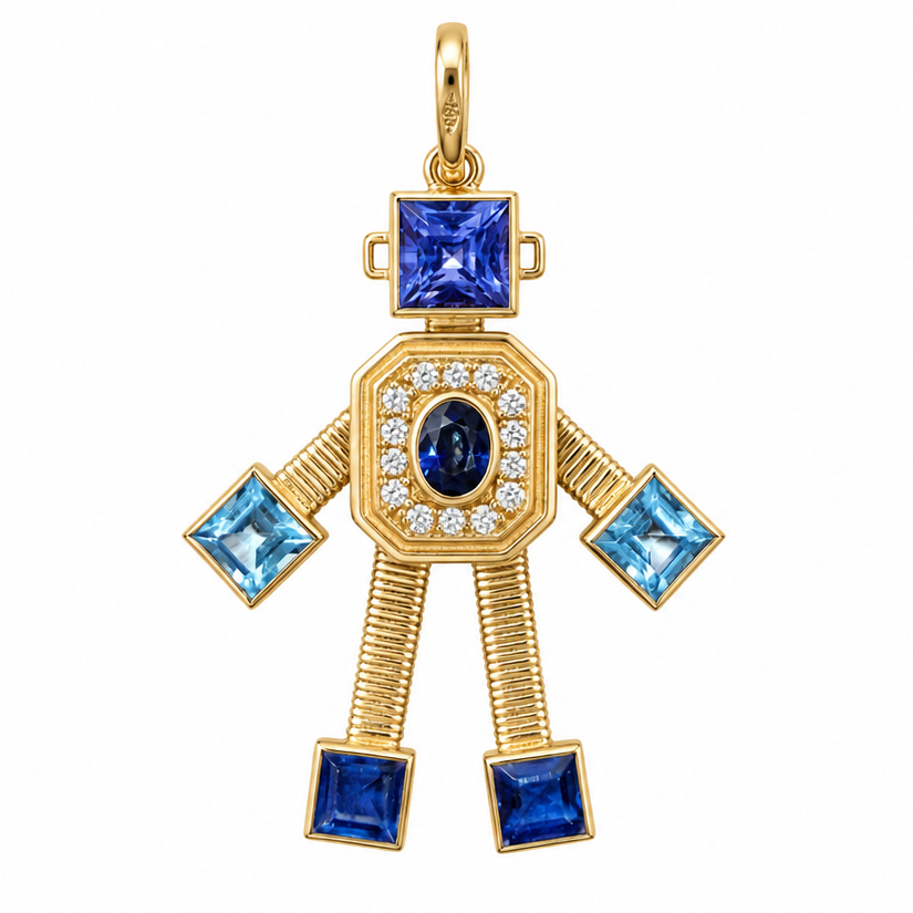 Van Robot Denim Maxi Charm Pendant with Sapphire, Tanzanite, Topaz and Diamonds