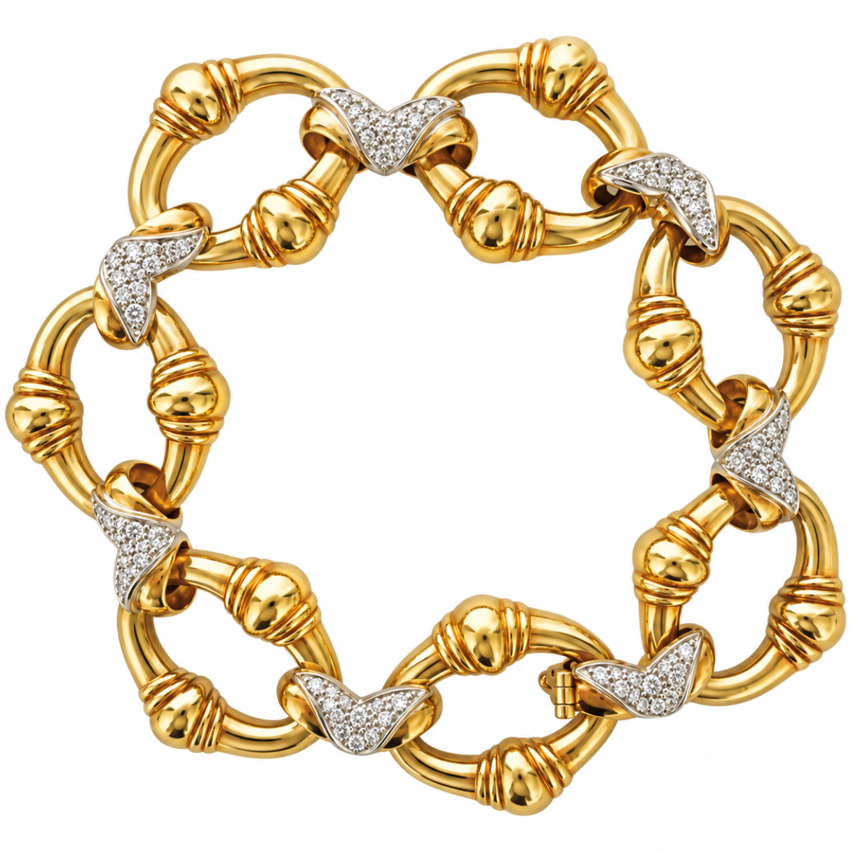 Vintage 18k Two-Tone Gold Large Oval Link Multi Pavé Chain Bracelet