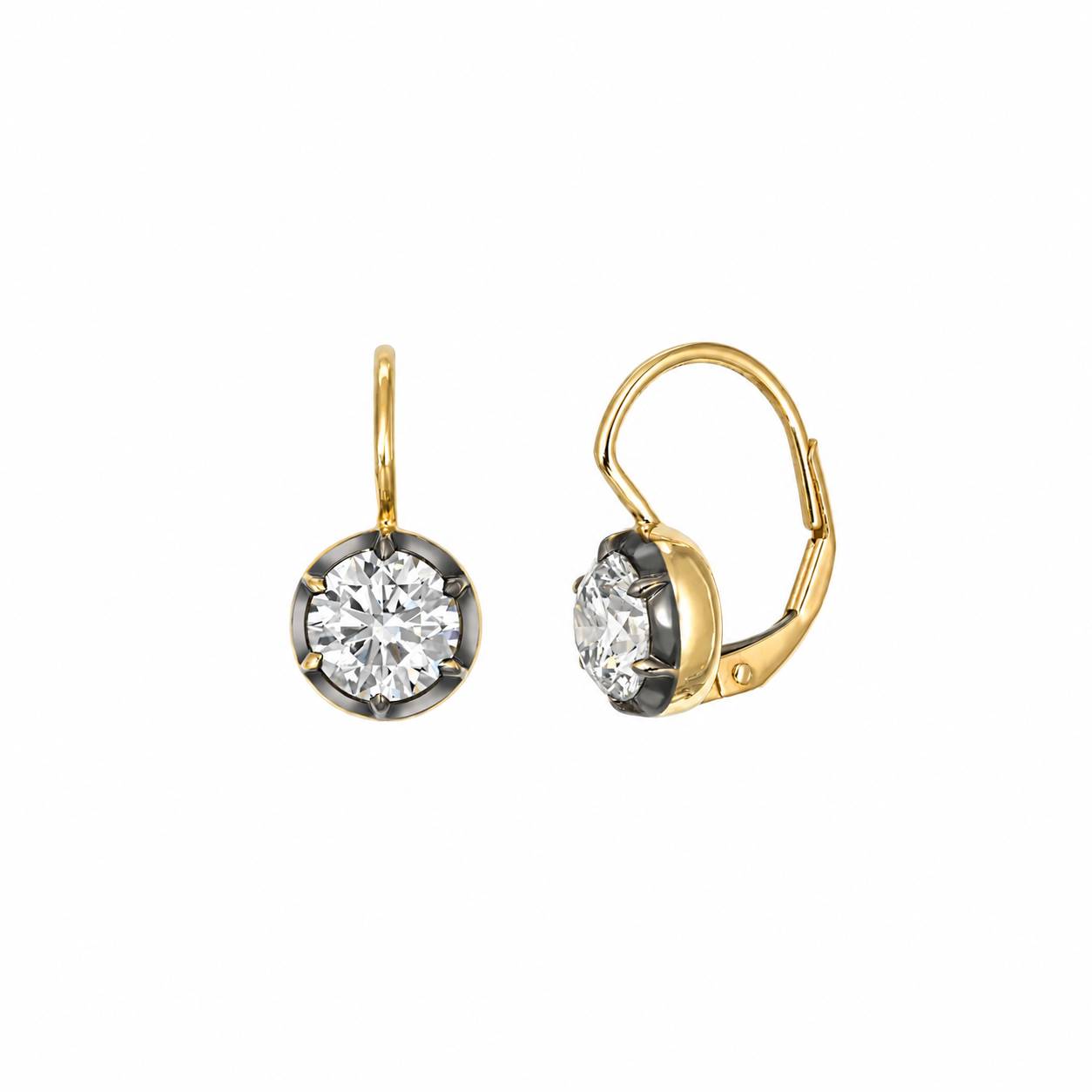 14k Yellow Gold Round Diamond Black Rhodium Wire Earrings