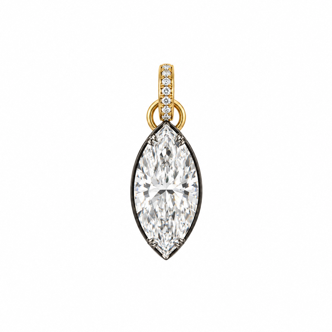 14k Yellow Gold Marquise Diamond Charm with Black Rhodium Frame
