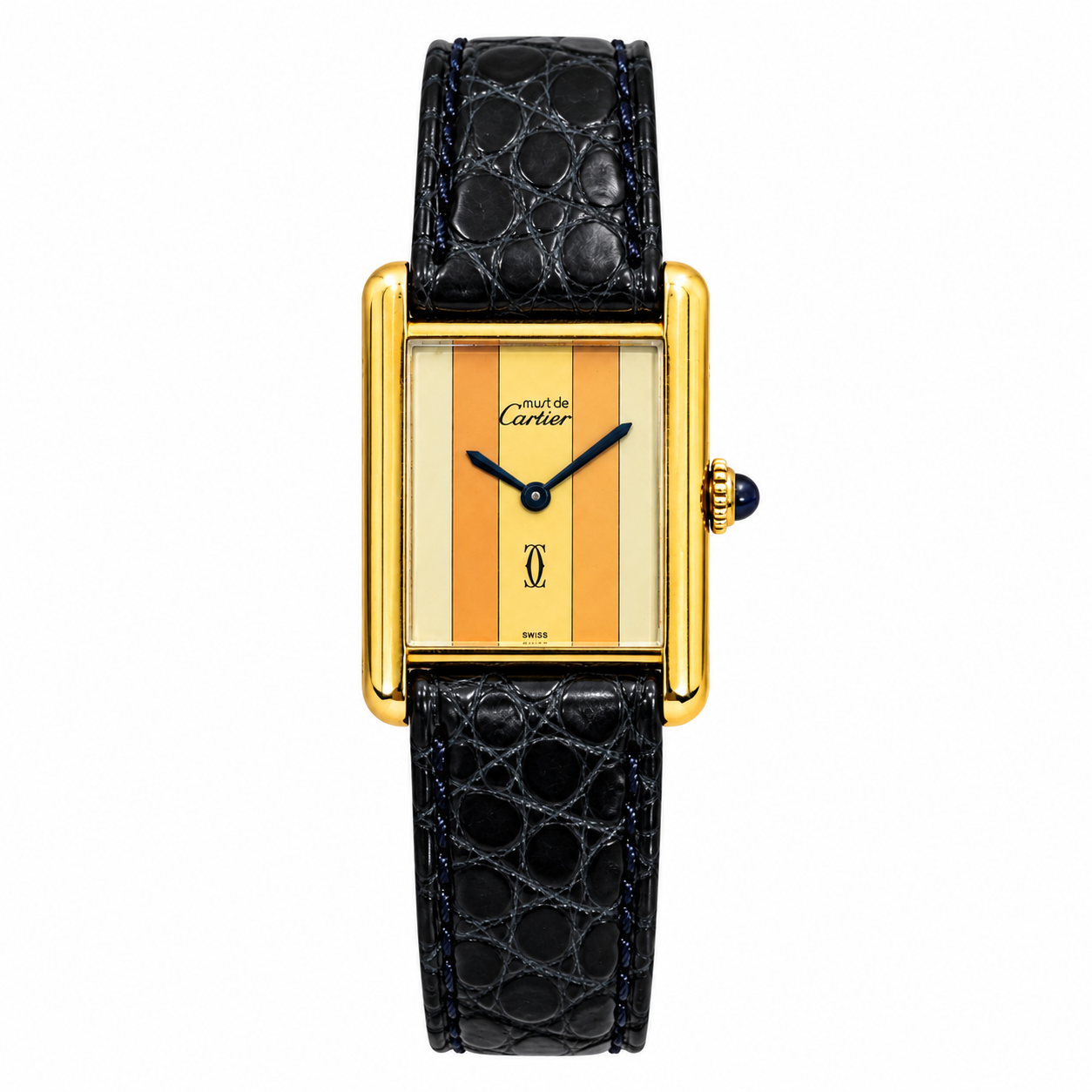 Must de Cartier Vintage Vermeil Tank Watch, Tri-Color Dial, Leather Strap