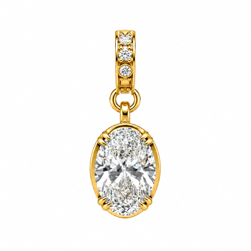 14k Yellow Gold Oval Diamond Charm with Diamond Clasp Bale