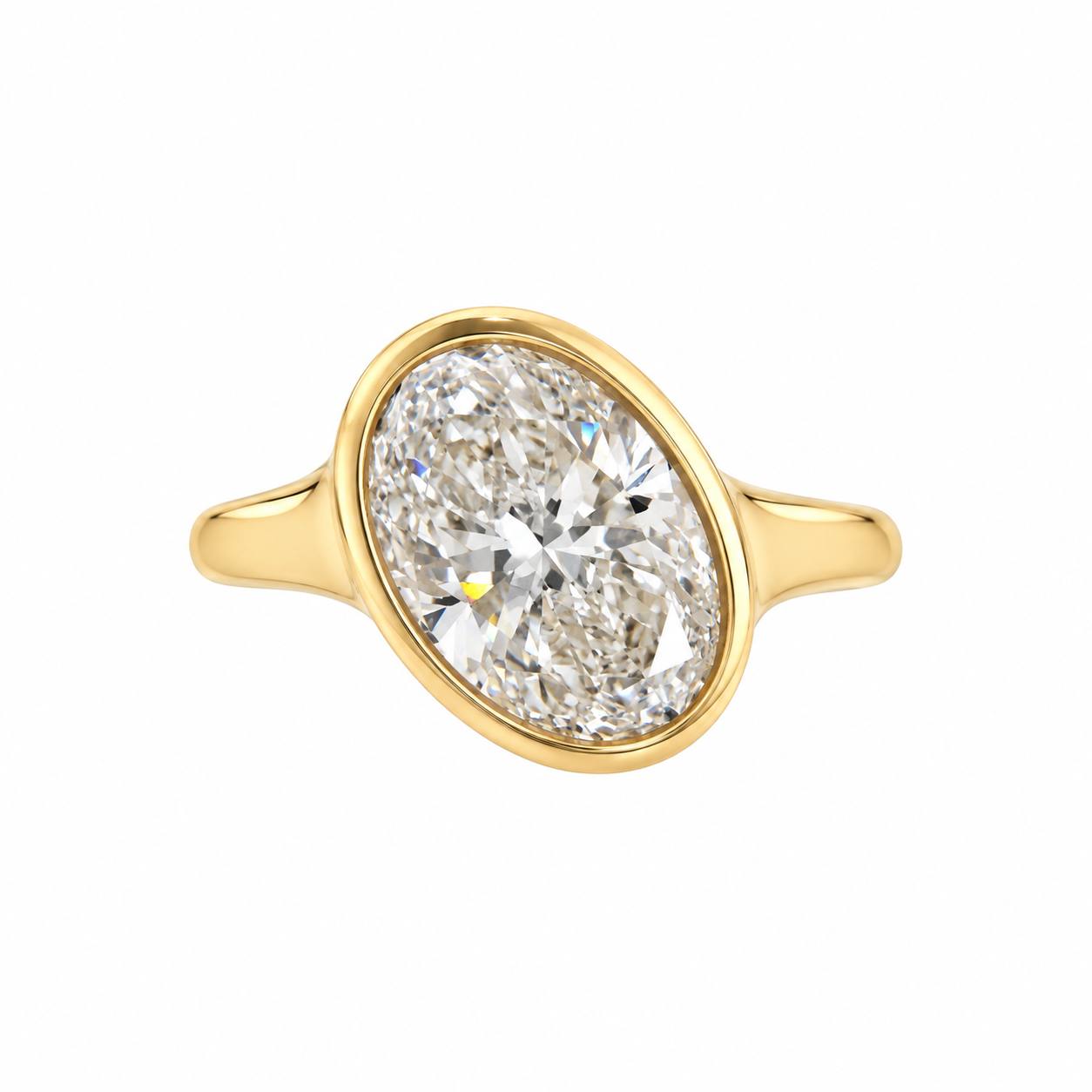 14k Yellow Gold Offset East-West Oval Diamond Ring