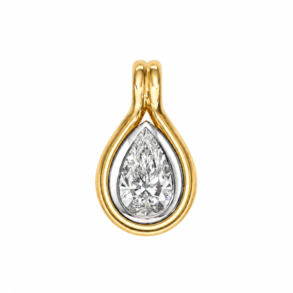 14k Two-Tone Gold Pear Diamond Charm