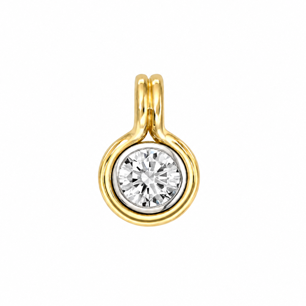 14k Two-Tone Gold Round Diamond Bezel Charm