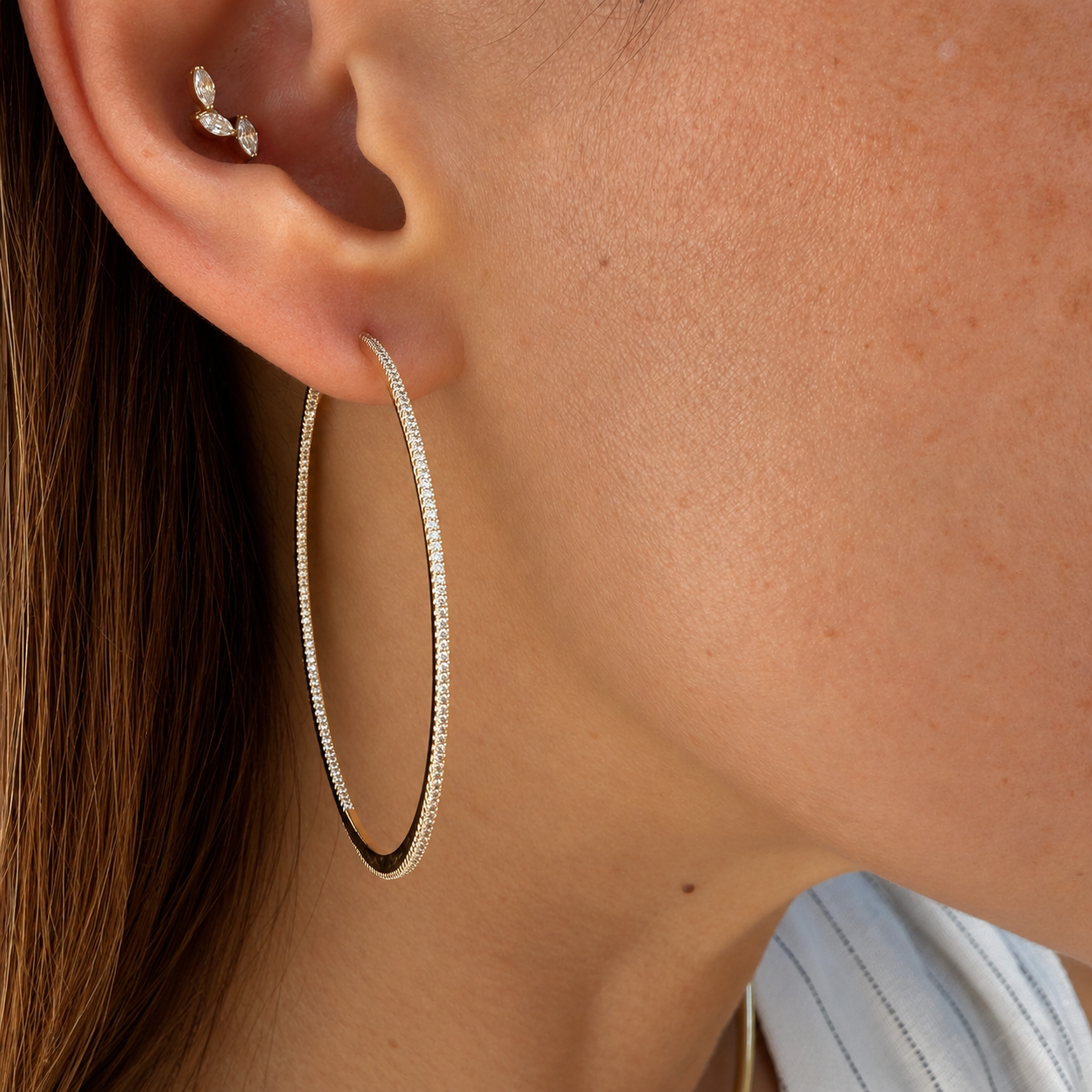 Shylee Rose 18k Rose Gold 2" Diamond Hoops
