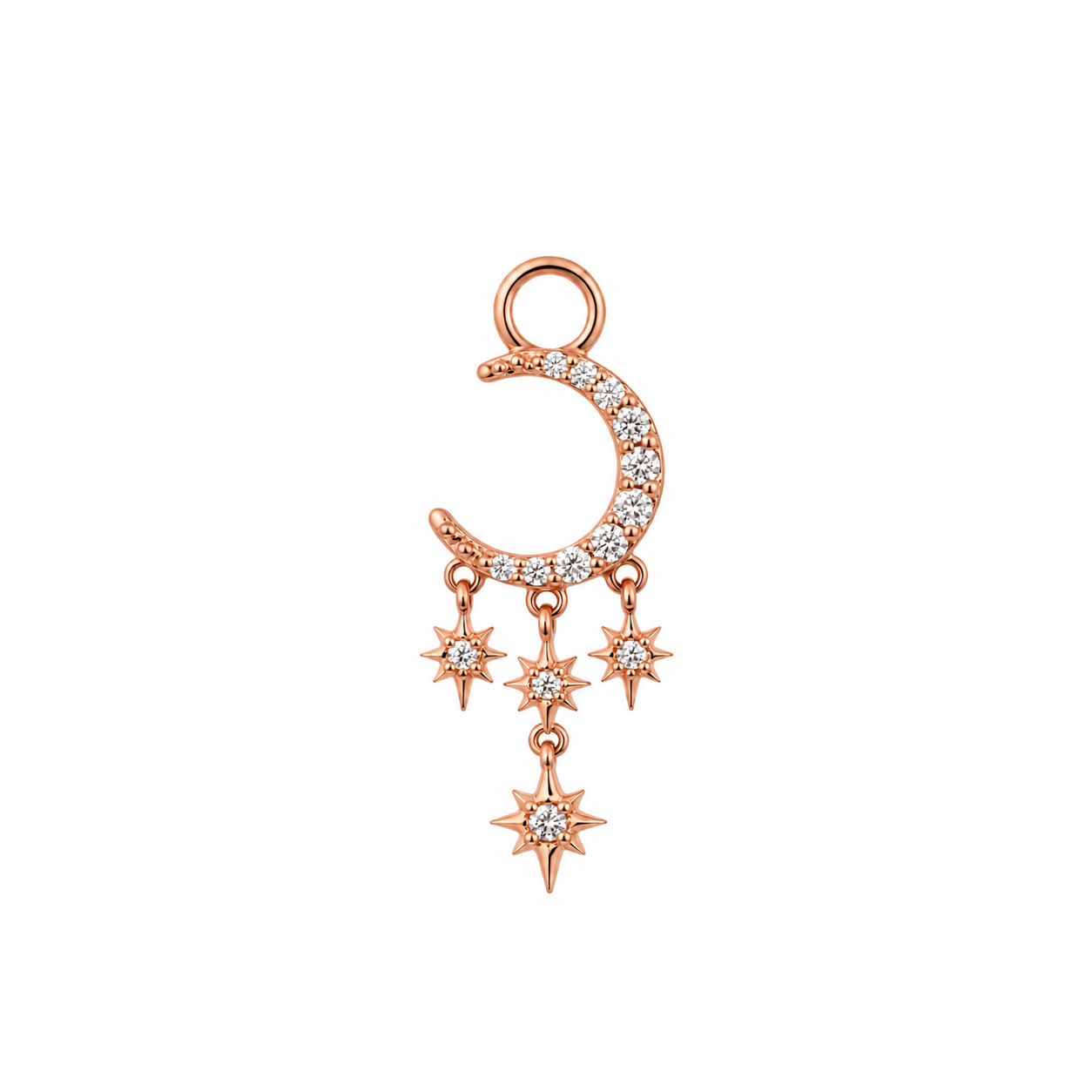 (single) Three Stories 14k Rose Gold Make a Wish Small Crescent Moon and Star Earring Charm