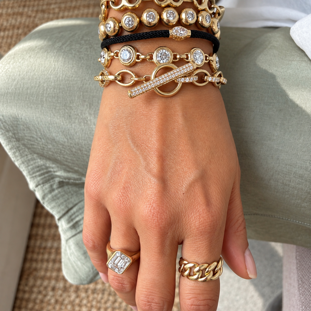 14k Yellow Gold Diamond Marquise Link & Toggle Bracelet