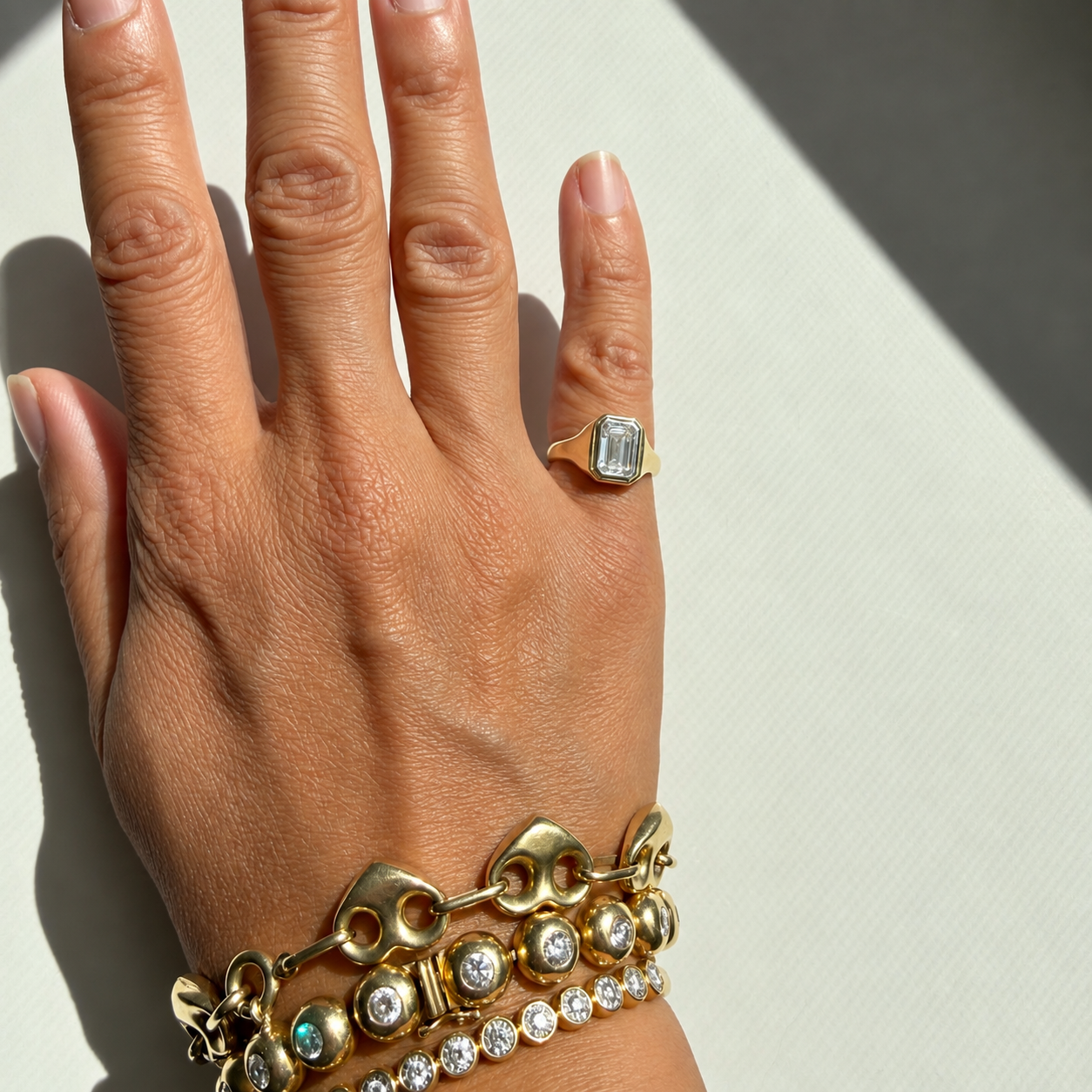 14k Yellow Gold Emerald Cut Diamond Pinkie Ring