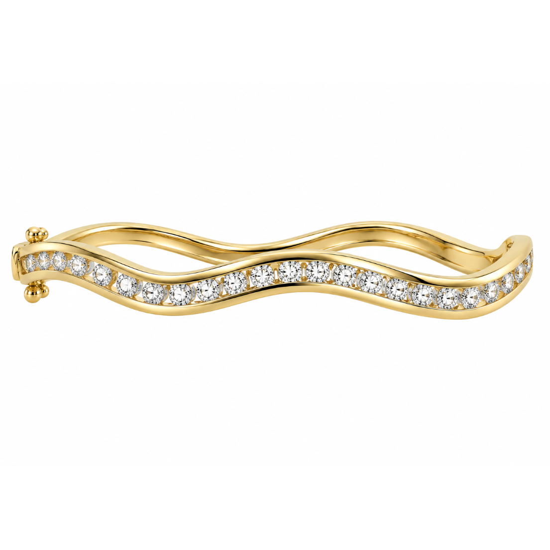 14k Yellow Gold Channel Set Diamond Wave Bangle
